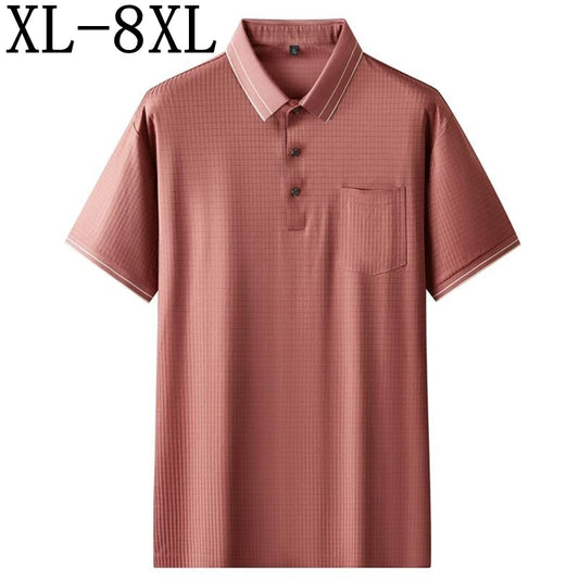 Plus Size Ice Silk Polo for Men – Luxury Breathable Summer Shirt with Pocket (6XL–8XL)