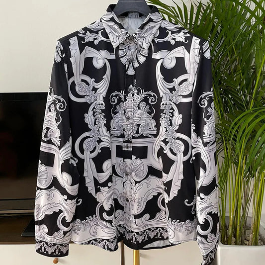 Luxury Men's Digital Print Shirt – Paisley Pattern, Slim Fit, Long Sleeve Camisa Social